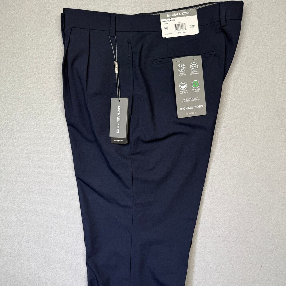 Michael Kors Men's Pleated Solid Classic Fit Pants Navy 38x29 $95